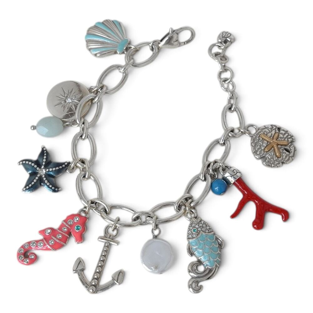 Brighton Under The Sea Charm Bracelet Seahorse Anchor Amazonite Red Coral - Picture 1 of 7